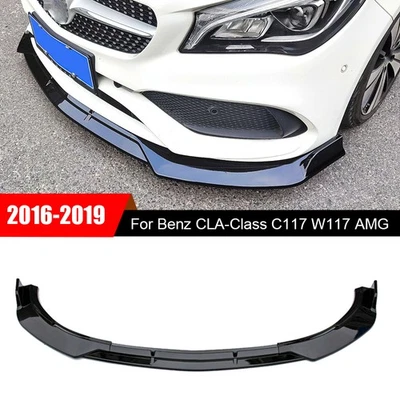 Glossy Black For 2016-2019 Benz W117 CLA200 CLA250 CLA45 AMG Front Bumper Lip - Image 1 of 4