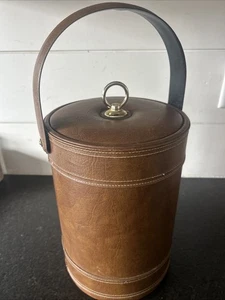 Vintage Georges Briard braun Kunstleder Eiskübel mit Deckel und Zange - Bild 1 von 5