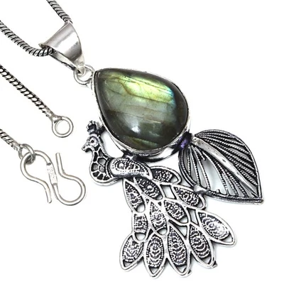 Pendant Shiney Labradorite Gemstone Valentine'Day Gift Silver Jewelry 2" - Image 1 of 4