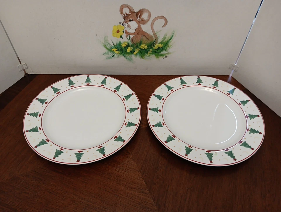 Juego de 2 platos de cena vintage 1996 Sakura Magic Of Santa Debbie Mumm 103/4"  Foto 1 de 4