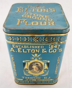 Eltons Stone Ground Flour Tin Vintage Harrys Grocery Replica Trenton NJ O AS IS - Picture 1 of 10
