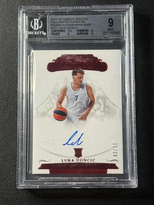 LUKA DONCIC BGS 9 2018-19 PANINI FLAWLESS #151 RUBY ROOKIE AUTO RC 15/20 MINT - Image 1 of 2