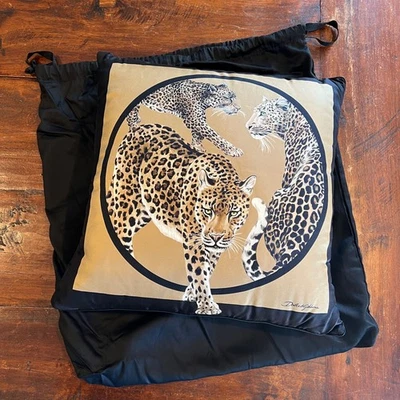 NWT DOLCE & GABBANA Leopardo Leopard Print Silk Twill Throw Pillow Cushion - Image 1 of 4
