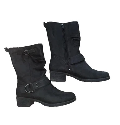 Hush Puppies Cuero Negro Aislado Impermeable Arnés Moto Botas Mujer’s 8 Foto 1 de 4