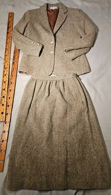 Traje Falda Vintage Evan Picone Talla 12 Marrón Trapo Mancha Academia Preppy Forrado Foto 1 de 4