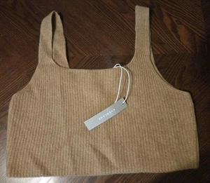 Canotta Everlane The Cozy Elasticizzata Crop Taglia Large Misto Lana Cammello Preppy - Foto 1 di 7