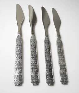 Juego de 4 cuchillos de cena Hardanger, Noruega, KONGETINN con mango de peltre de 8", - Imagen 1 de 1