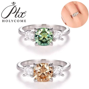 2CT Cushion Cut Champagne Moissanite Engagement Rings 925 Sterling Silver Ring - Picture 1 of 15