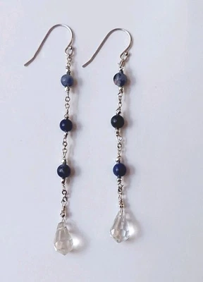 Orecchini pendenti in argento 925 con sodalite, cristallo ed ematite argentata  - Immagine 1 di 4