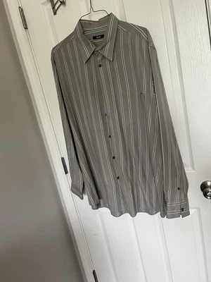 Camisa social masculina ALFANI listra cinza tamanho XXL 34” manga - Imagem 1 de 4