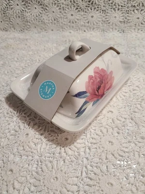 Plato de mantequilla de porcelana Martha Stewart rosa peonía con mango 7 1/2" encanto rural Foto 1 de 4