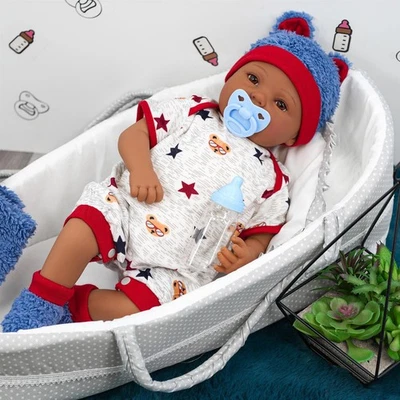 Black Baby Doll Ethnic Reborn Boy 20" Blue Outfit Realistic Toys Kids BiBi Doll - Image 1 of 4