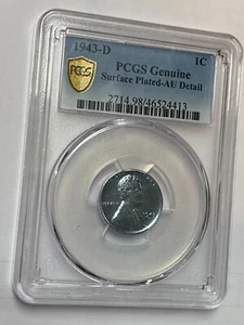 1943-D Steel Lincoln Cent PCGS Surface Plated AU Detail DD Double Die DDO - Picture 1 of 5