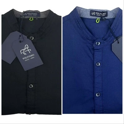 Camicia cotone uomo Made in Italy collo coreano regular fit  sconto saldi -50% - Immagine 1 di 3