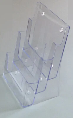 FIXTUREDISPLAYS Three Tier Leaflet Holder 8.5x11" Literature Holder Clear Acrylic Wall Mount