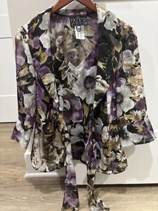 Alex Evenings 2 piezas Chaqueta Púrpura Transparente Camiseta sin Mangas Floral Corbata Frontal Conjunto Talla Pequeña - Imagen 1 de 11