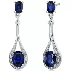 Pendientes colgantes de plata esterlina ovalados de zafiro azul de 5 quilates - Imagen 1 de 4