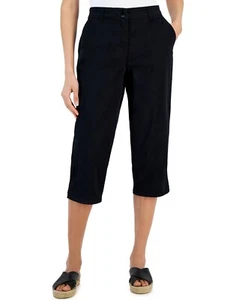 Karen Scott Womens Woven Flat Front Capri Pants Black Sz 12 - Picture 1 of 3