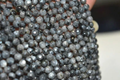 Faceted 4mm Black Gray Gleamy Labradorite Gemstone Round Loose Beads 15" Strand - Image 1 of 4