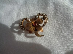 Estate Antique Victorian 10k Solid Gold Brooch Pink Sapphire & Seeded Pearls (Ne - Picture 1 of 9