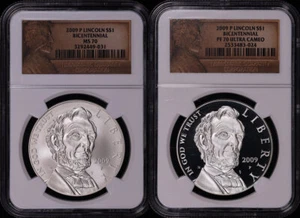 2009-P Lincoln Silver Dollar Commemorative 2pc Set NGC MS-70 & PF-70 Ultra Cameo - Picture 1 of 2