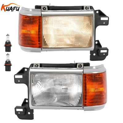 For 1987-1991 Ford Bronco F150 F250 Truck Headlights Chrome Trim Headlamps Pair - Image 1 of 4