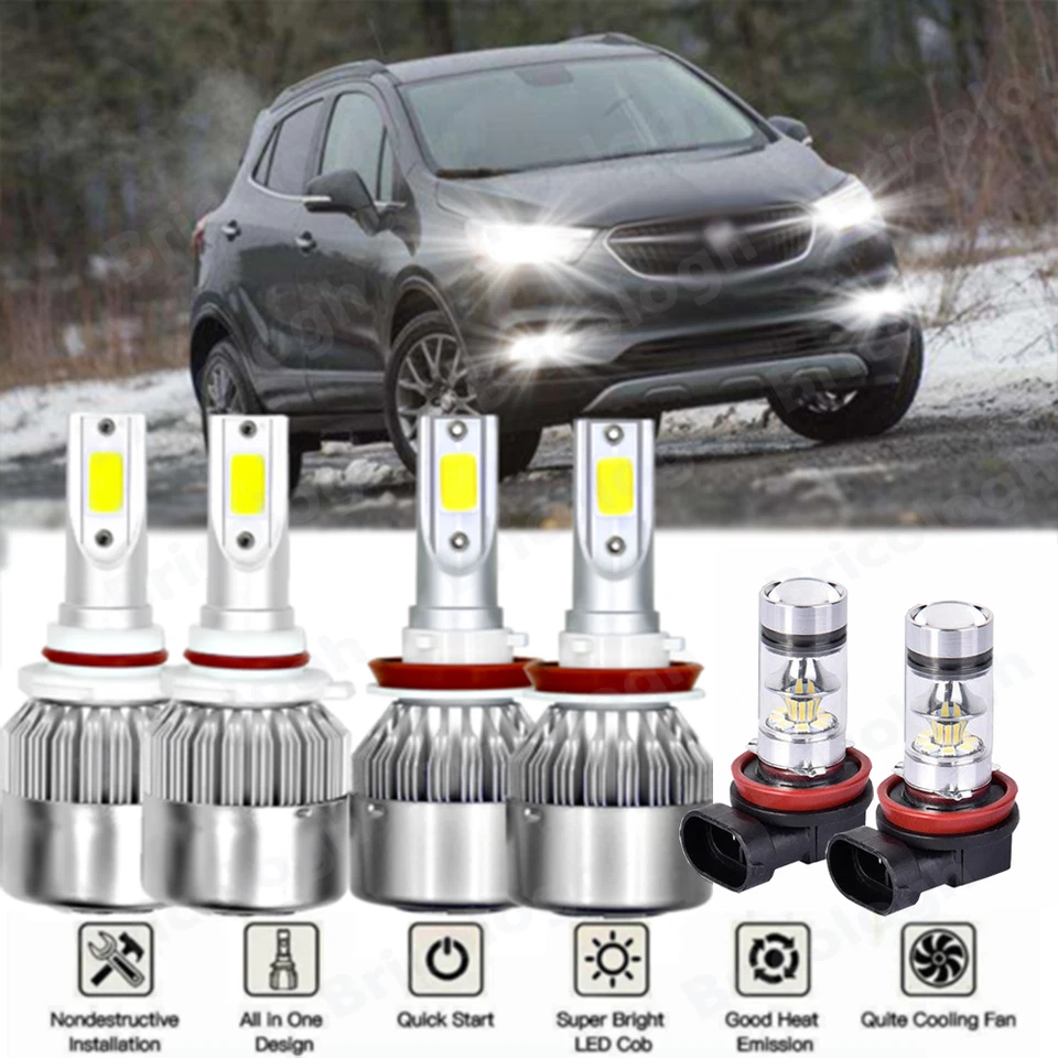Kit combinado de 6 faros LED 6000K + bombillas antiniebla para Buick Encore 2013-2018 Foto 1 de 4