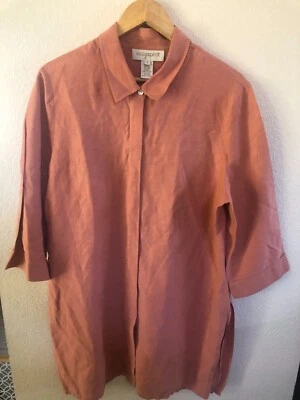 Blusa larga Easy Spirit para mujer lino/seda mangas 3/4 botones delanteros talla 3 = EE. UU. 8 Foto 1 de 4
