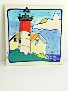 LEUCHTTURM 6" Quadratisch Dekorative Keramik Kunst Fliese Wand/Untersetzer von Diane Artware - Bild 1 von 7