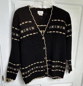 Cricket Lane Cardigan Sweater Women’s Large Black + Gold Colored Vintage - Picture 1 of 11
