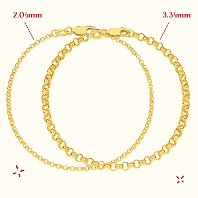 Brazalete Belcher de oro amarillo de 9 quilates cadena estilo Rolo, 2,04-3,34 mm hecho en Italia Foto 1 de 4