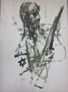 Signed Jack Levine painting abstract figure Israeli soldier 21 3/4” x 29 3/4" - Picture 1 of 20