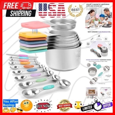 304 Stainless Steel Magnetic Measuring Cups and Spoons Set for Accurate Cooking - Image 1 of 4