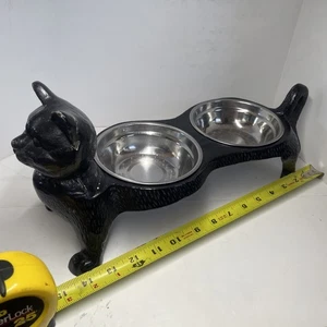 Cast Iron Black Cat Food Water Raised Dish Bowl Holder Stand 16” - Picture 1 of 10
