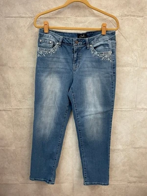 Pantalones de mezclilla para mujer Earl Jean azules, bolsillos adornados, talla 14 Foto 1 de 4