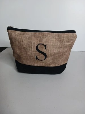 Bolsa de maquillaje o bolsa de arpillera con monograma con letra S - bolsa de viaje de yute ecológico calle Foto 1 de 4