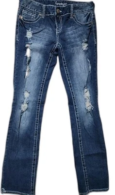 Pantalones de mezclilla para mujer Amathyst 7 azul envejecido desteñido lavado oscuro Demin Foto 1 de 4