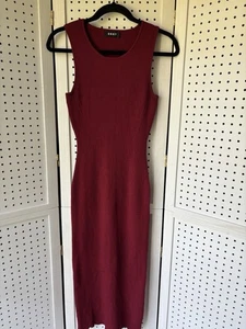 DKNY Ribbed Tank Sweater Dress Burgundy No Size Small? Stretch Midi - Picture 1 of 8