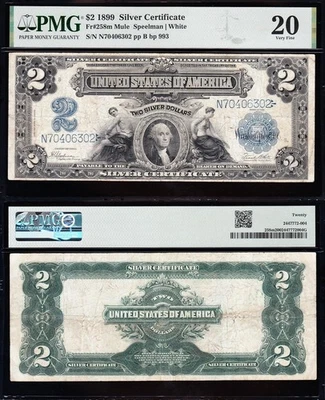 VERY NICE Bold & Crisp VF 1899 $2 "AG/MECHANICS" Silver Certificate PMG 20! 6302 - Image 1 of 3