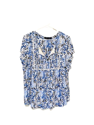 Tommy Hilfiger блузка женщин плюс 1 X синий цветочный верхний эластичной крестьянская рубашка - Изображение 1 из 4