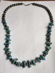 Collar pepita turquesa cuentas banco dbl plata perlas navajo indio vintage - Imagen 1 de 20