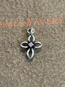James Avery Pink Sapphire Birthstone Remembrance Cross Pendant Sterling Silver - Picture 1 of 4