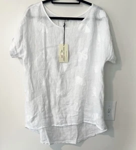 Top túnica Terzo Millennio blanco bordado lino L (nuevo) - Imagen 1 de 7