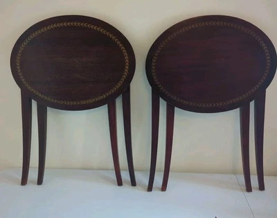 Pair Of Vtg. Castlewood Folding  Accent, Side Tables Oval As Is 17x16" - Image 1 of 4