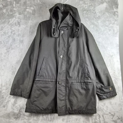 Canali Coat Men 50 Dark Olive Green Waxed Parka Hooded Wool Cashmere Lined Italy - Image 1 of 4