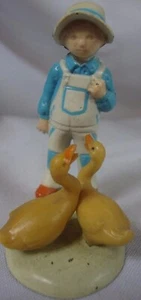 Vintage Vanity Fair Figurines Little Boy Metal Two Ducks Plastic Small Decor 3” - Picture 1 of 6