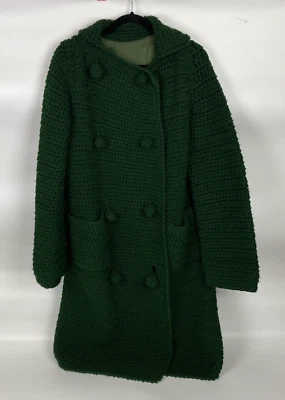 Abrigo Chaqueta Grande Vintage Hecho a Mano Tejido Crochet Verde Foto 1 de 4