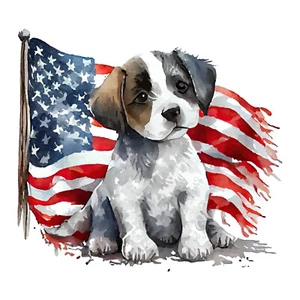 CUTE PATRIOTIC DOG AMERICAN FLAG DIE CUT DECAL STICKE 6 Y LAMINATED FREE STICKER - Picture 1 of 1
