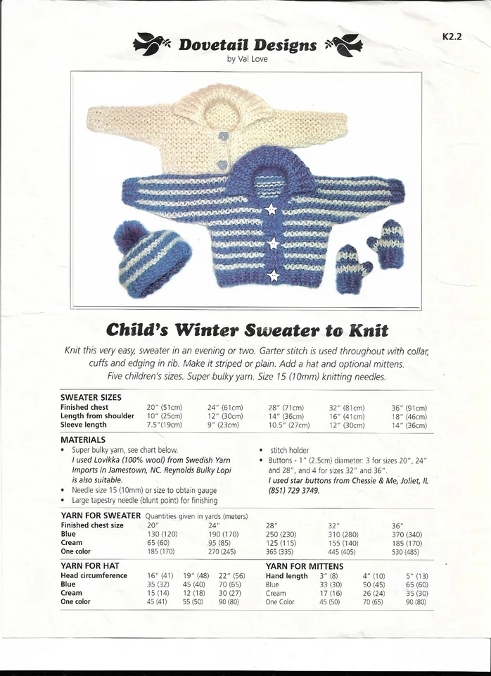 Dovetail Designs Child's Winter Sweater, Hat & Mitten Knitting Patterns - Image 1 of 1