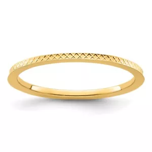 14K Yellow Gold 1.2mm Criss-Cross Pattern Stackable Band Ring for Women Size 8 - Picture 1 of 6